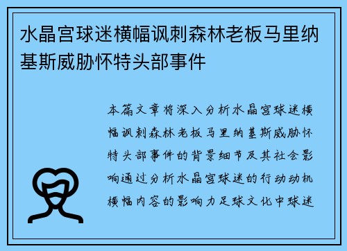 水晶宫球迷横幅讽刺森林老板马里纳基斯威胁怀特头部事件